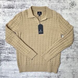 NWT Ben Sherman Open Polo Collar Knit Sweater Men's Small Camel Tan BS35SR214